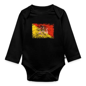 Drapeau Sicile Vintage Occasion Look Italie Palerme - Body Bébé bio manches longues - noir - Devant