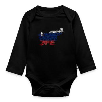 Slovenia Flag Fingerprint Outline - Organic Longsleeve Baby Bodysuit - black - Front