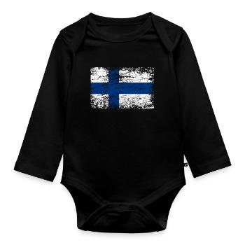Finnland Flagge Used Look Banner Land Suomi - Baby Bio-Langarm-Body - Schwarz - Vorne