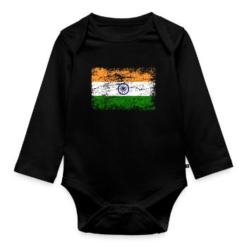 Drapeau inde utilisé look vintage bannière armoiries goa - Body Bébé bio manches longues - noir - Devant