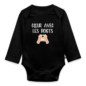 cœur avec les doigts - Body Bébé bio manches longues - noir - Devant