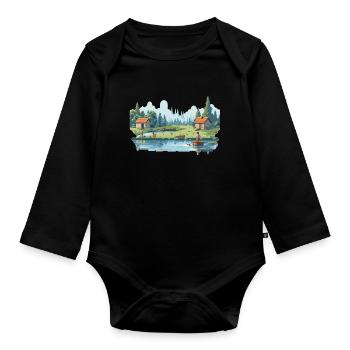 Angler Nature 8Bit Style - Organic Longsleeve Baby Bodysuit - black - Front