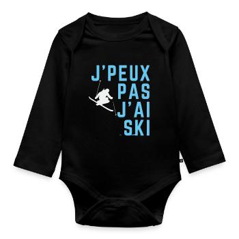 J'peux pas j'ai ski - Body Bébé bio manches longues - noir - Devant