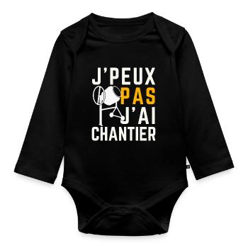 I can't I have a construction site - Organic Longsleeve Baby Bodysuit - black - Front