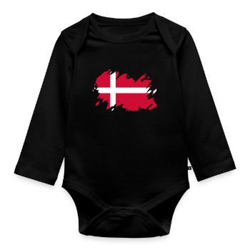 Denmark Flag Brush Danish Flag Holiday Trip - Organic Longsleeve Baby Bodysuit - black - Front
