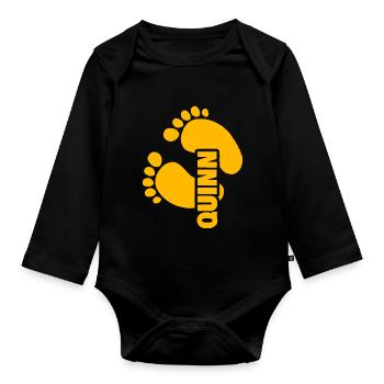 Fußabdruck für Quinn Geburt Baby - Baby Bio-Langarm-Body - Schwarz - Vorne