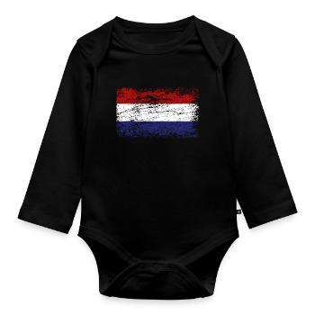 Pays-Bas Pavillon Used Look Amsterdam Vintage - Body Bébé bio manches longues - noir - Devant