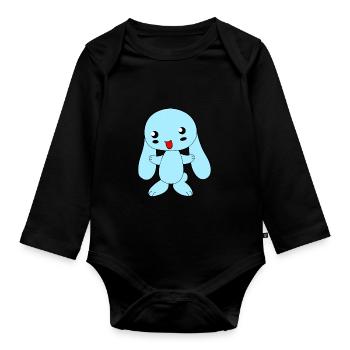 Light blue floppy eared rabbit - Organic Longsleeve Baby Bodysuit - black - Front