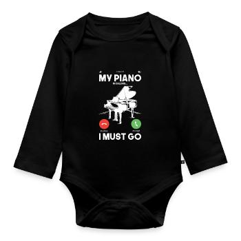 Funny Piano Design Quote I Must Go Piano Calling - Baby Bio-Langarm-Body - Schwarz - Vorne