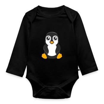 penguin - Organic Longsleeve Baby Bodysuit - black - Front