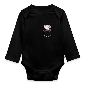 Axolotl beobachtet dich - Walking Fish Axolotl - Baby Bio-Langarm-Body - Schwarz - Vorne