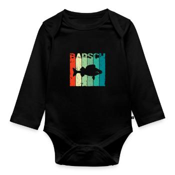 Barsch retro Geschenke zum Barsche Angeln - Baby Bio-Langarm-Body - Schwarz - Vorne