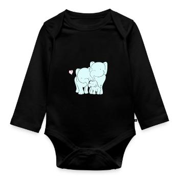 Famille d'éléphants câlins - Body Bébé bio manches longues - noir - Devant