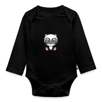 Panda à lunettes mignon animal nerd nerd chemise homme - Body Bébé bio manches longues - noir - Devant