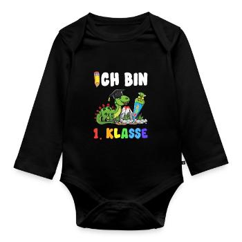 Ich Bin 1. Klasse Dino Dinosaurier Saurier Dinos - Baby Bio-Langarm-Body - Schwarz - Vorne
