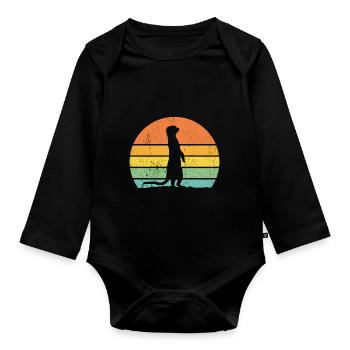 Vintage Meerkat Graphic Design Retro Meerkat Art - Baby Bio-Langarm-Body - Schwarz - Vorne