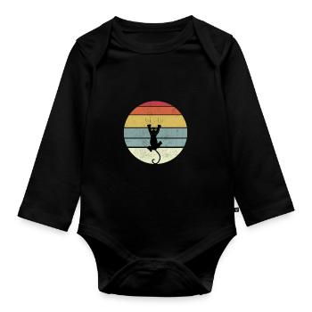 Katze Shirt Jahrgang Miezekatze Retro Katzen Damen - Baby Bio-Langarm-Body - Schwarz - Vorne