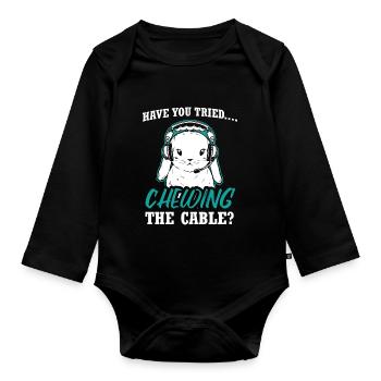 Funny Rabbit Design Quote Chewing The Cable - Organic Longsleeve Baby Bodysuit - black - Front