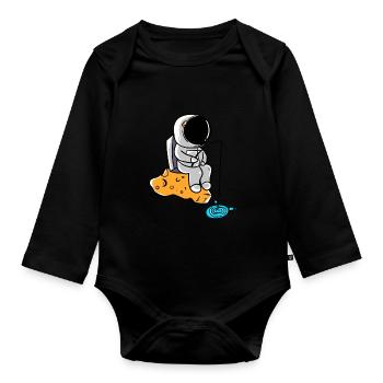 Fishing Astronaut - Astronaut Angler im Weltall - Baby Bio-Langarm-Body - Schwarz - Vorne