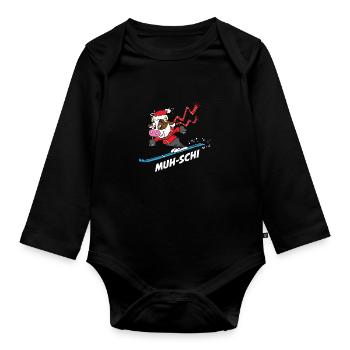 Muh-Schi Cow on Skis Winter Sports Ski Design | - Organic Longsleeve Baby Bodysuit - black - Front