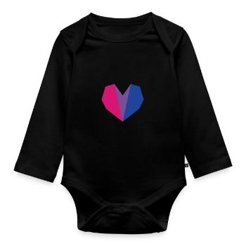 Bi Pride heart flag - Organic Longsleeve Baby Bodysuit - black - Front