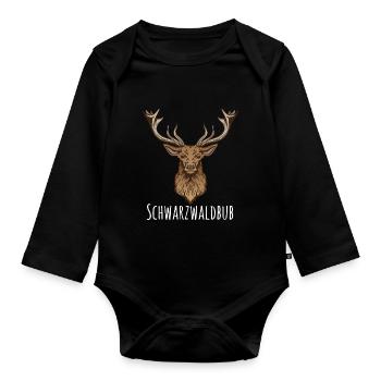 Schwarzwaldbub lustiger Spruch Design Hirsch - Baby Bio-Langarm-Body - Schwarz - Vorne