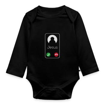 Jesus Is Calling - Organic Longsleeve Baby Bodysuit - black - Front