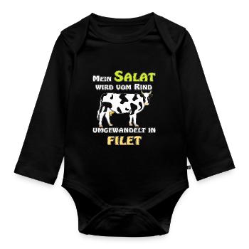 MEIN SALAT WIRD VOM RIND UMGEWANDELT IN FILET - Baby Bio-Langarm-Body - Schwarz - Vorne