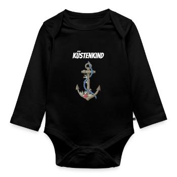 Küstenkind Anker Lustiger Spruch Motiv - Baby Bio-Langarm-Body - Schwarz - Vorne