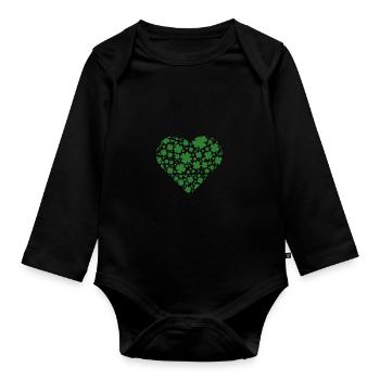 Heart shamrock - Organic Longsleeve Baby Bodysuit - black - Front