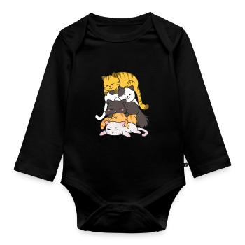 Cute Kitty Stack Anime Cats Kawaii Cat - Organic Longsleeve Baby Bodysuit - black - Front