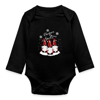 Gamer Wichtel Gnome Weihnachten zocken wichteln - Baby Bio-Langarm-Body - Schwarz - Vorne