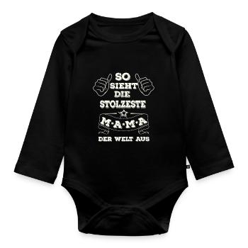 Stolze Mama - Baby Bio-Langarm-Body - Schwarz - Vorne