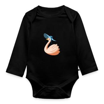 Cygne chapeau oiseau idée cadeau animal lac canard canard - Body Bébé bio manches longues - noir - Devant