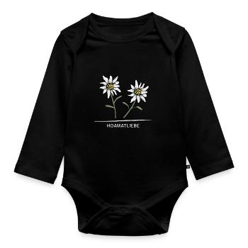 ALPEN-EDELWEISS HOAMATLIEBE | Aus Liebe zur Heimat - Baby Bio-Langarm-Body - Schwarz - Vorne