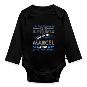 Marcel Vorname Schriftzug Geschenk Männer Jungen - Baby Bio-Langarm-Body - Schwarz - Vorne