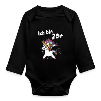 Ich bin 29 plus Einhorn - Baby Bio-Langarm-Body - Schwarz - Vorne