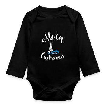 Moin Cuxhaven mit Anker für Strandurlaub an Küste - Baby Bio-Langarm-Body - Schwarz - Vorne