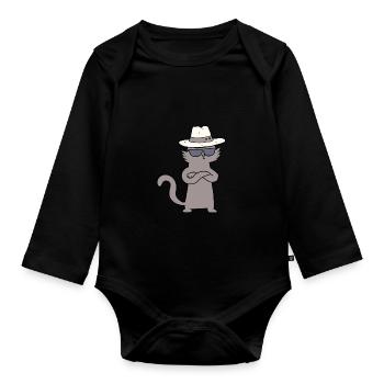 Cool cat chartoon character boy girl kid - Organic Longsleeve Baby Bodysuit - black - Front