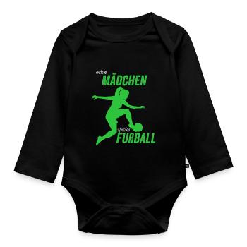 Fußball Frauenfußball Mädchen Damen Sport Spruch - Baby Bio-Langarm-Body - Schwarz - Vorne