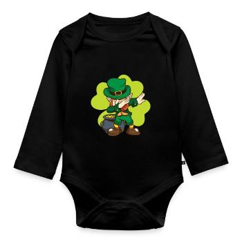 St Patrick's Day Dabbing Leprechaun - Organic Longsleeve Baby Bodysuit - black - Front