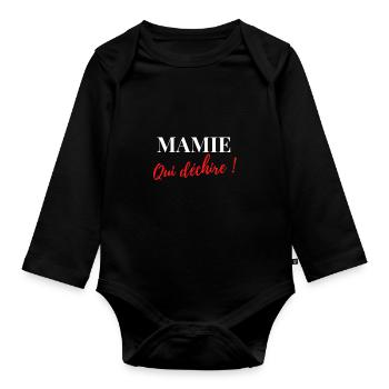 Mamie qui déchire - Body Bébé bio manches longues - noir - Devant