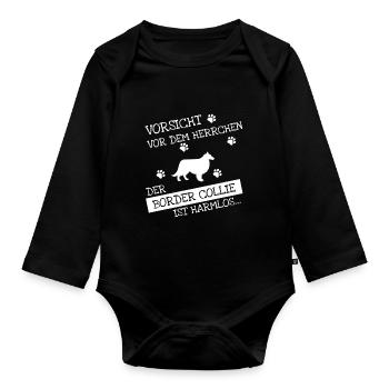 Border Collie - Baby Bio-Langarm-Body - Schwarz - Vorne