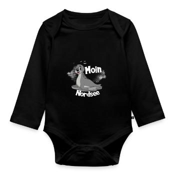 Moin Nordsee mit Seehund für Strandurlaub - Baby Bio-Langarm-Body - Schwarz - Vorne