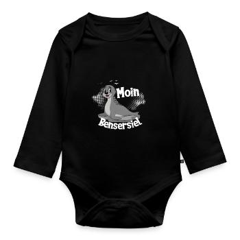 Moin Bensersiel mit Seehund für Strandurlaub - Baby Bio-Langarm-Body - Schwarz - Vorne