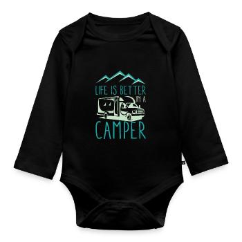 Camper Camping Design for Cool Camper - Organic Longsleeve Baby Bodysuit - black - Front