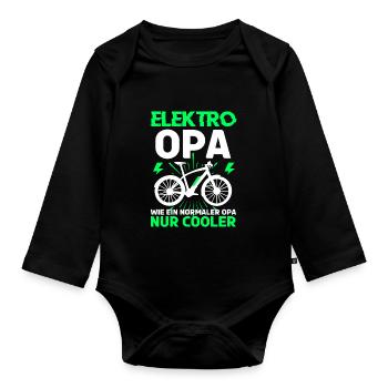 E-Bike Opa Rente Spruch Rentner E-Bike Mann - Baby Bio-Langarm-Body - Schwarz - Vorne