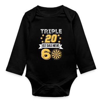 Triple 20 60. Geburtstag Geschenkidee Darts Darter - Baby Bio-Langarm-Body - Schwarz - Vorne