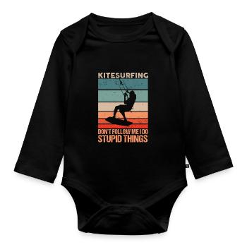 Kiteboard Kite Surf Surf Surf Retro Vintage Kiten - Body Bébé bio manches longues - noir - Devant