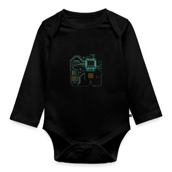 Computer chip, CPU heart - Computer Geek - Organic Longsleeve Baby Bodysuit - black - Front